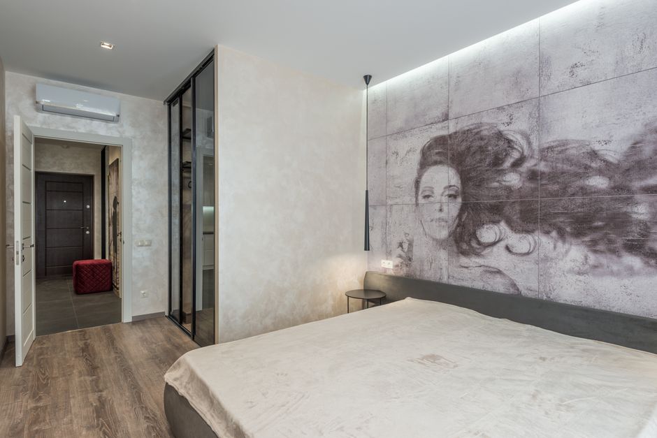 Fotobehang slaapkamer met tropische plantenmotief. Fotobehang slaapkamer met tropische plantenmotief.